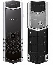 Vertu Signature S Design Stainless Steel Diamonds Black Alligator