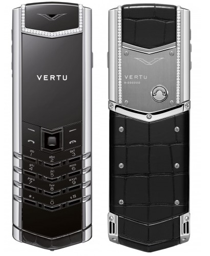 Vertu Signature S Design Stainless Steel Diamonds Black Alligator