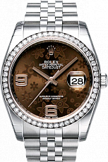 Rolex Datejust 36,39,41 mm 36mm Steel and White Gold 116244 Brown Floral Jubilee
