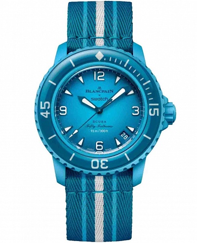 Blancpain x Swatch Scuba Fifty Fathoms Blue Lagoon 42mm SO35L400