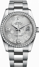 Rolex Datejust 36,39,41 mm 36mm Steel and White Gold 116244 Silver Floral